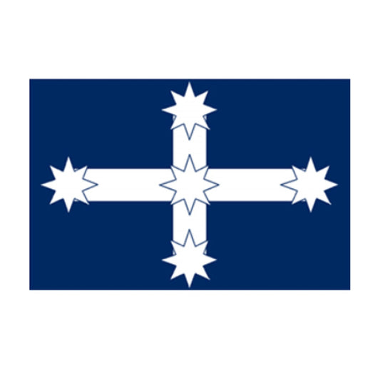 The Eureka flag, flown by the miners at the Eureka stockade features a white cross with stars at each end on a blue background. The original flag was supposedly made from the woollen and cotton petticoats of the miners wives and is still viewable today, although only two thirds of the original flag remain.      100% 68D Polyester     150cm x 90cm www.moralepatches.com.au