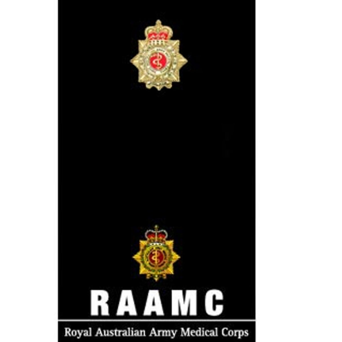 The Royal Australian Army Medical Corps (RAAMC) 20mm full-colour enamel lapel pin. Displayed on a presentation card. This beautiful gold-plated lapel pin will look great on both your jacket and your cap.  Specifications:  Material: Gold-plated zinc alloy, enamel fill Colour: Gold, red Size: 20mm www.moralepatches.com.au