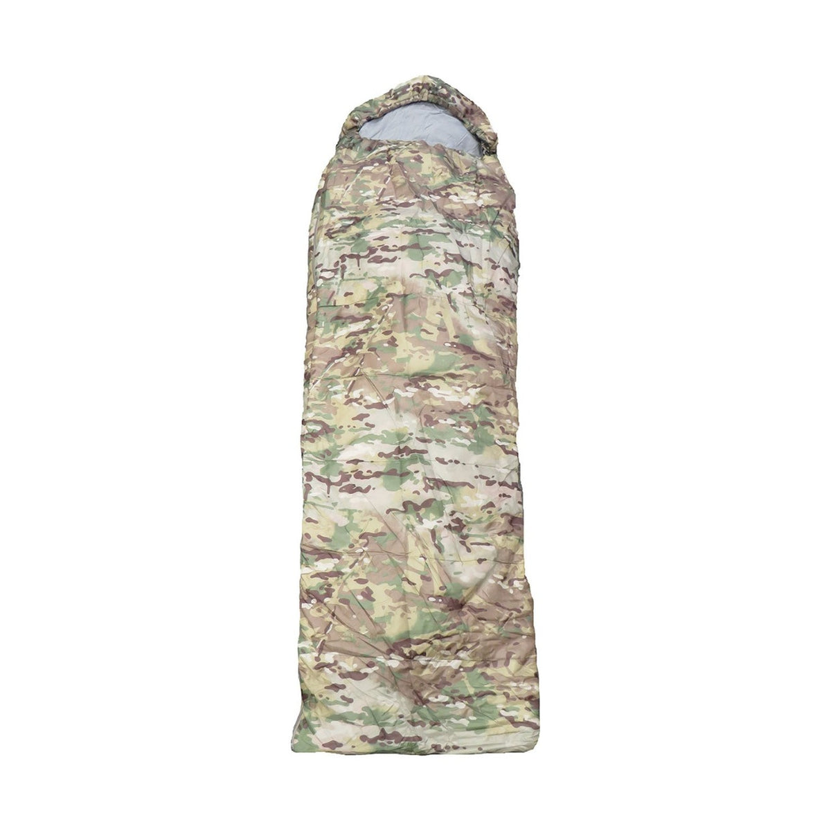 0 degree comfort rating  Contoured hood  175gsm micro fibre fill  190T multicam polyester outer  Soft touch 300T pongee polyester lining  Full rectangular envelope design  #5 zip with draft tube stopper  Complimentary stuff sack  Microfibre works off a reflective heat thermal process  Dimensions: 180+30x75cm