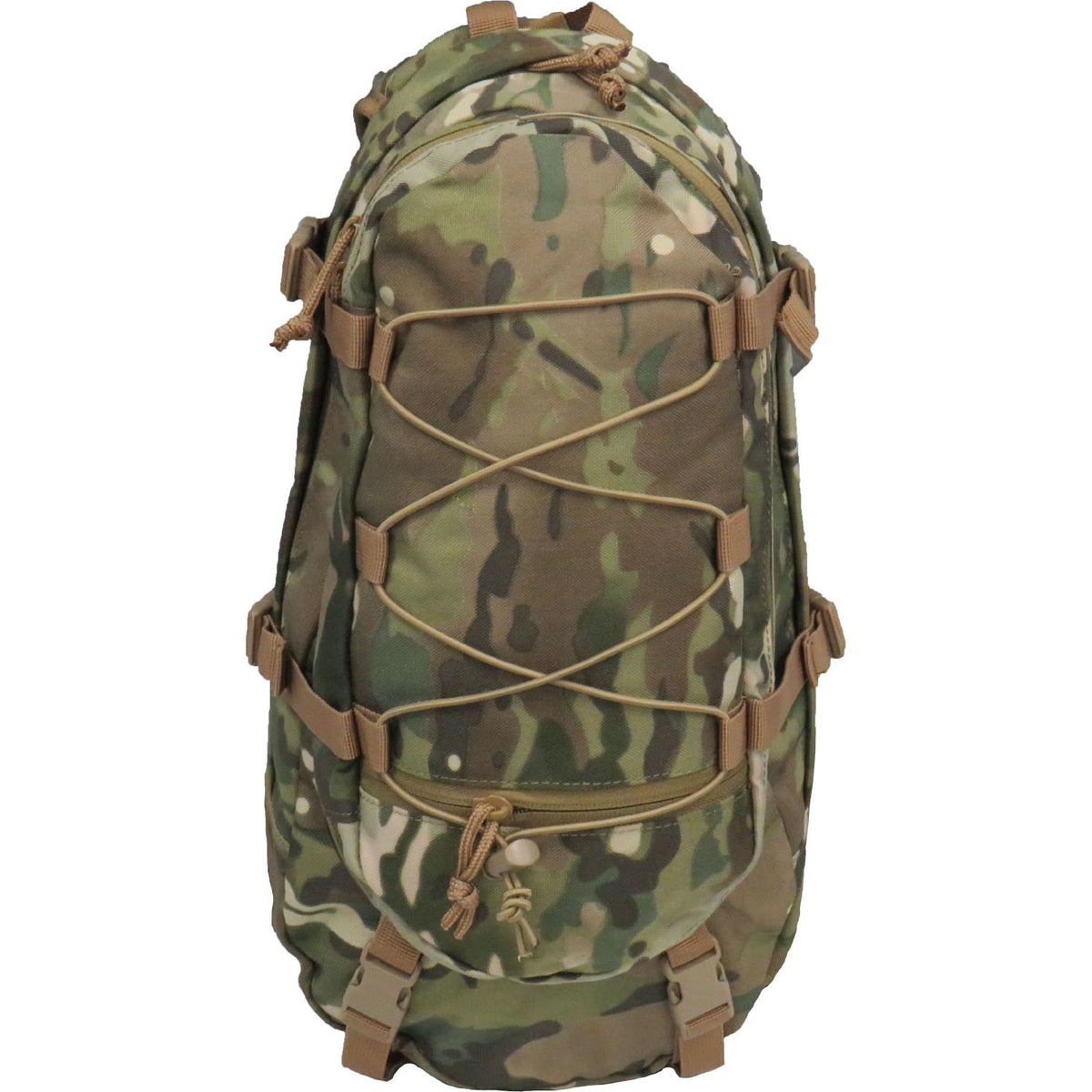 12L capacity  Heavy duty 900D 2 coats PU fabric  Neoprene insulated  Flat opening front pocket with organiser  Bonus 2L wide mouth EVA bladder with neoprene hose cover  Side compression straps  Front attachment straps  Heavy duty shock cord  Breathable foam mesh back  Padded shoulder straps with sternum strap