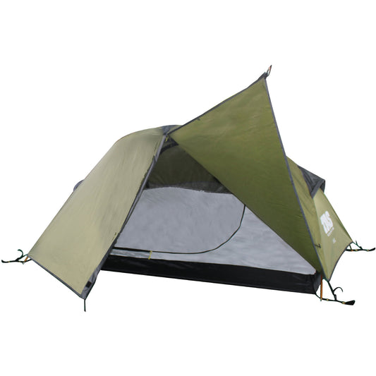 This explore 2 person tent is lightweight and compact great for Camping, Hiking and Backpacking Flysheet: 185T Polyester PU coating 5000mm water head rating Taped seams on fly sheet and floor. Inner: High Quality Mesh Floor: 150D Oxford PU coating 5000mm water head rating Poles: 2 Shock corded Dura-aluminium Poles Outer Bag: 150D Oxford PU waterproof coating, 2 Roomy pockets for equipment Packs down to 50x14cm Set up is 60+130+30cm x 210cm long x 100cm high
