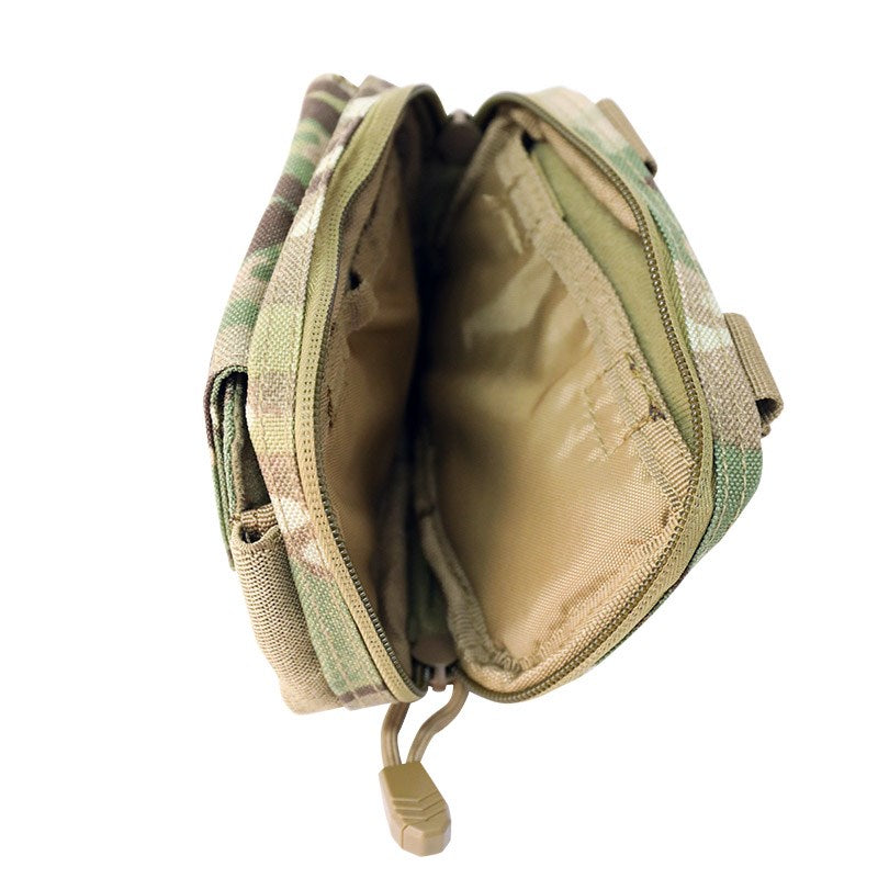 1000Denia material Front felt lined pocket with hook and loop flap closure Large main compartment with separators within the compartment Dual zipper sliders with glove friendly easy pull tabs Multiple carry options: MOLLE, Belt, Carabiner MOLLE compatible Overall dimension: 3.5" High x 5.5" Wide x 2.5” Depth 8.89cm High x 14cm Wide x 6.35cm Depth