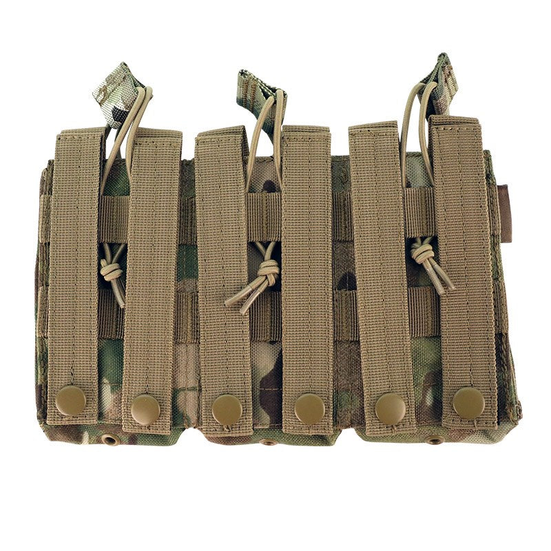 The Valhalla Triple Mag Pouch is an easy and effective way to carry your magazines. It does this by utilizing an open-top design with elastic bungee cords with easy pull tabs to hold the mags in place.  The Valhalla Triple Mag Pouch has been made to function with a variety of different types of magazines within mind.  Valhalla Triple Mag Pouch is MOLLE compatible and includes snap fastening on straps to help secure the pouch to a MOLLE webbing system.