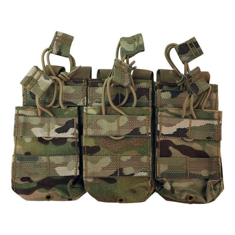 The Valhalla Triple Stacker Mag Pouch is effective and easy system to carry your magazines. It does this by utilizing an open-top design with elastic bungee cords with easy pull tabs to hold the mags in place.  The Valhalla Triple Stacker Mag Pouch has been made to function with a variety of different types of magazines within mind.  Valhalla Triple Stacker Mag Pouch is MOLLE compatible and includes snap fastening on straps to help secure the pouch to a MOLLE webbing system. www.moralepatches.com.au
