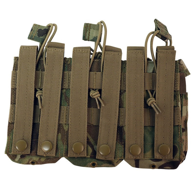 The Valhalla Triple Stacker Mag Pouch is effective and easy system to carry your magazines. It does this by utilizing an open-top design with elastic bungee cords with easy pull tabs to hold the mags in place.  The Valhalla Triple Stacker Mag Pouch has been made to function with a variety of different types of magazines within mind.  Valhalla Triple Stacker Mag Pouch is MOLLE compatible and includes snap fastening on straps to help secure the pouch to a MOLLE webbing system. www.moralepatches.com.au
