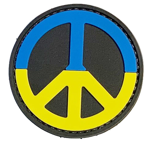 Ukraine Peace PVC Patch, Velcro backed Badge. Great for attaching to your field gear, jackets, shirts, pants, jeans, hats or even create your own patch board.  Size: 6cm
