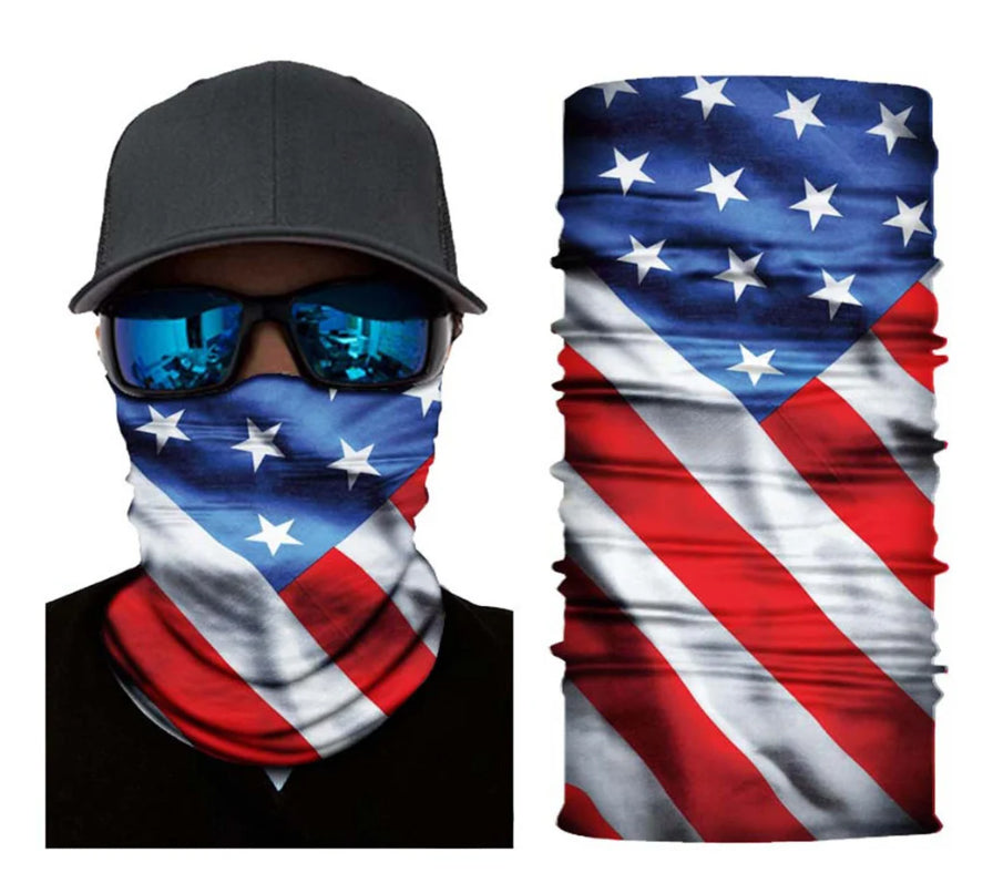 Fitted USA Face Bandana or Neck Gaiter. They are made from Microfiber Polyester which makes them very lightweight and very comfortable to wear. Because the material is so thin, it is very easy to breathe when you use as face cover.