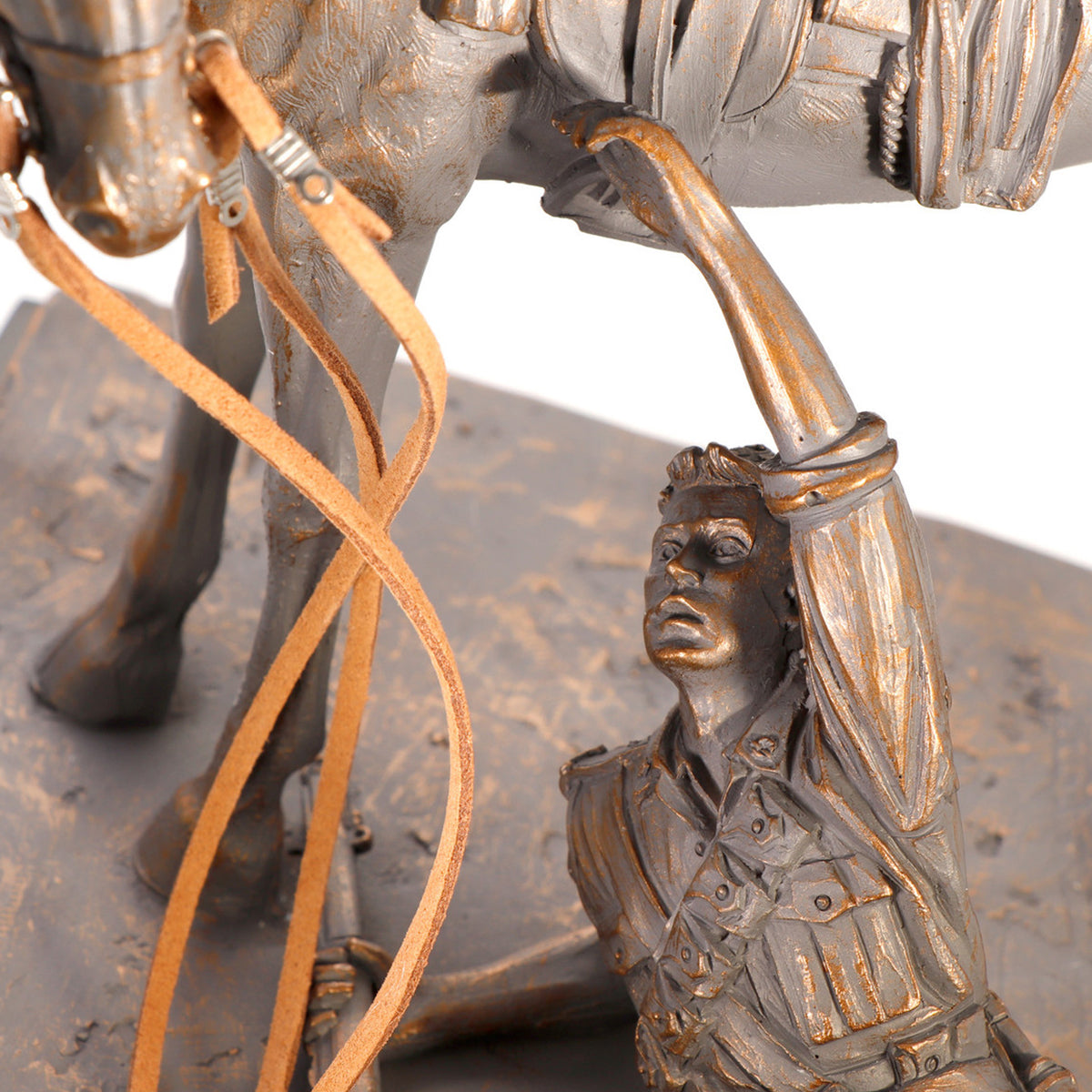 This limited edition cold cast bronze figurine honours and showcases the unbreakable bonds of the Australian Light Horsemen and their Waler mounts. Depicting an incredible scene, this beautifully detailed full-size figurine shows a mount patiently waiting for his injured rider to remount. A moving display of loyalty and companionship amongst the chaos of conflict. This stunning full-size figurine features amazing details bringing to life this incredible bond. www.moralepatches.com.au