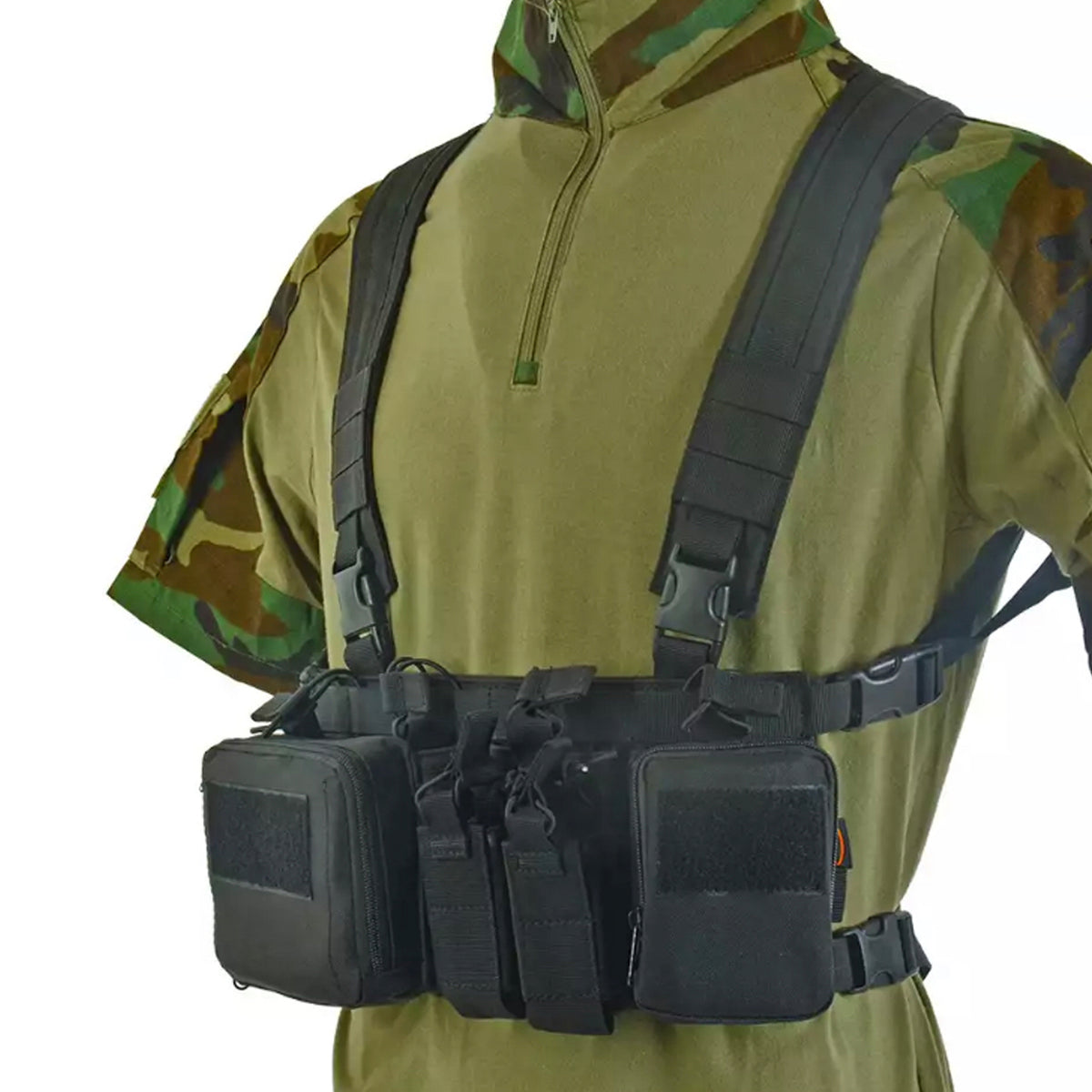 Defence Q Store Chest Rig X Harness The multi-functional assault MOLLE system combat vest is made of 600D waterproof oxford cloth. The fabric has high precision and strong functionality which is more suitable for outdoor activities. Great for Military, cadets, airsoft and other outdoor activities www.moralepatches.com.au