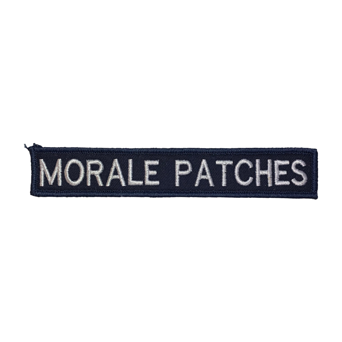 Name tag in blue material, size is 2.5cm x 15cm, lettering is 1.5cm in height. All embroidery is done in upper case letters only as a FYI. These are great for cadets, police and other public service departments. Don't forget you can even add the velcro backing and use them on your field gear or even dog vests. Made on the Gold Coast, please support Australian made www.moralepatches.com.au