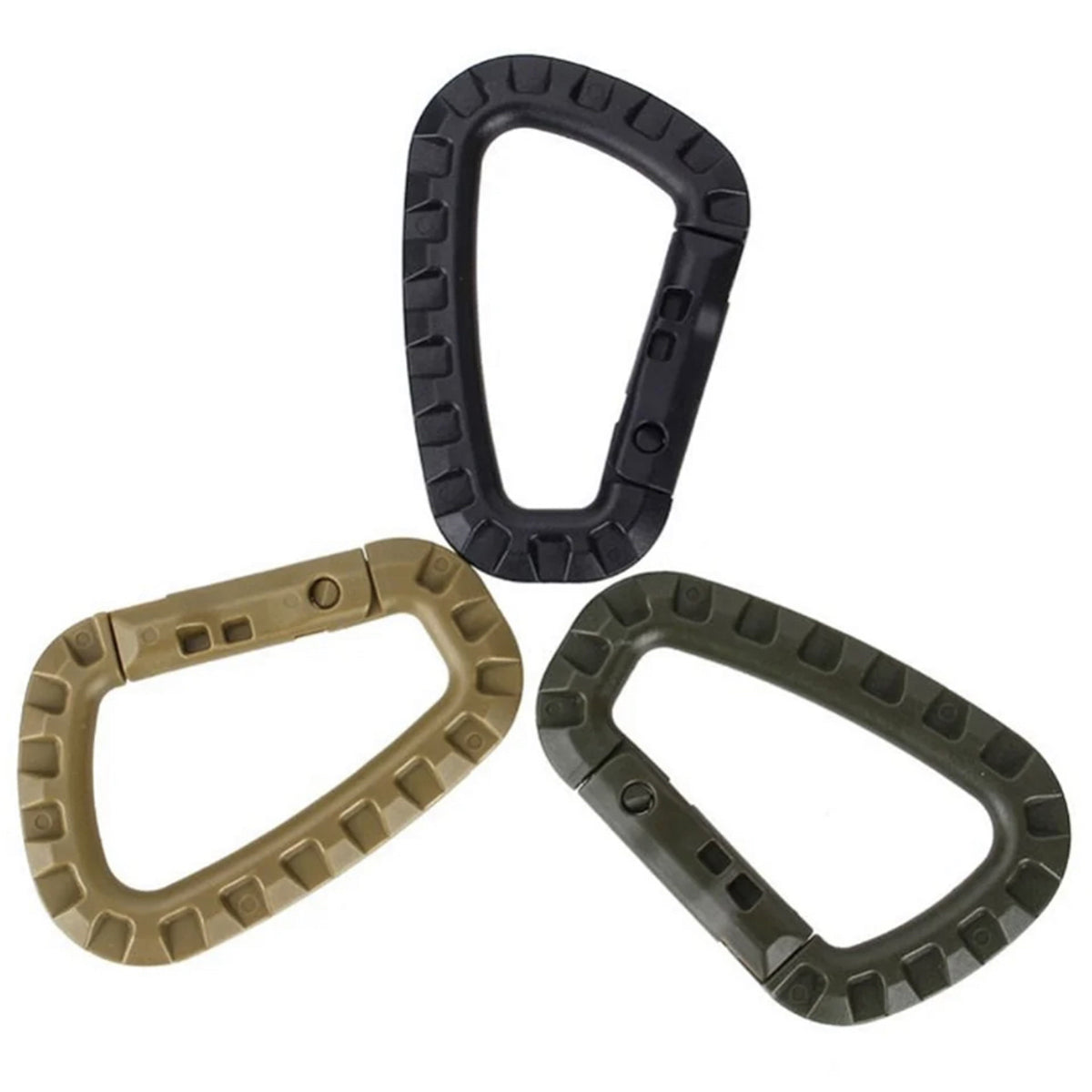 These firm carabiners are very practical and helpful equipment items. The hanging and securing of equipment works easy. Material: ABS plastic Anti-sliding design Weight: 45g www.moralepatches.com.au
