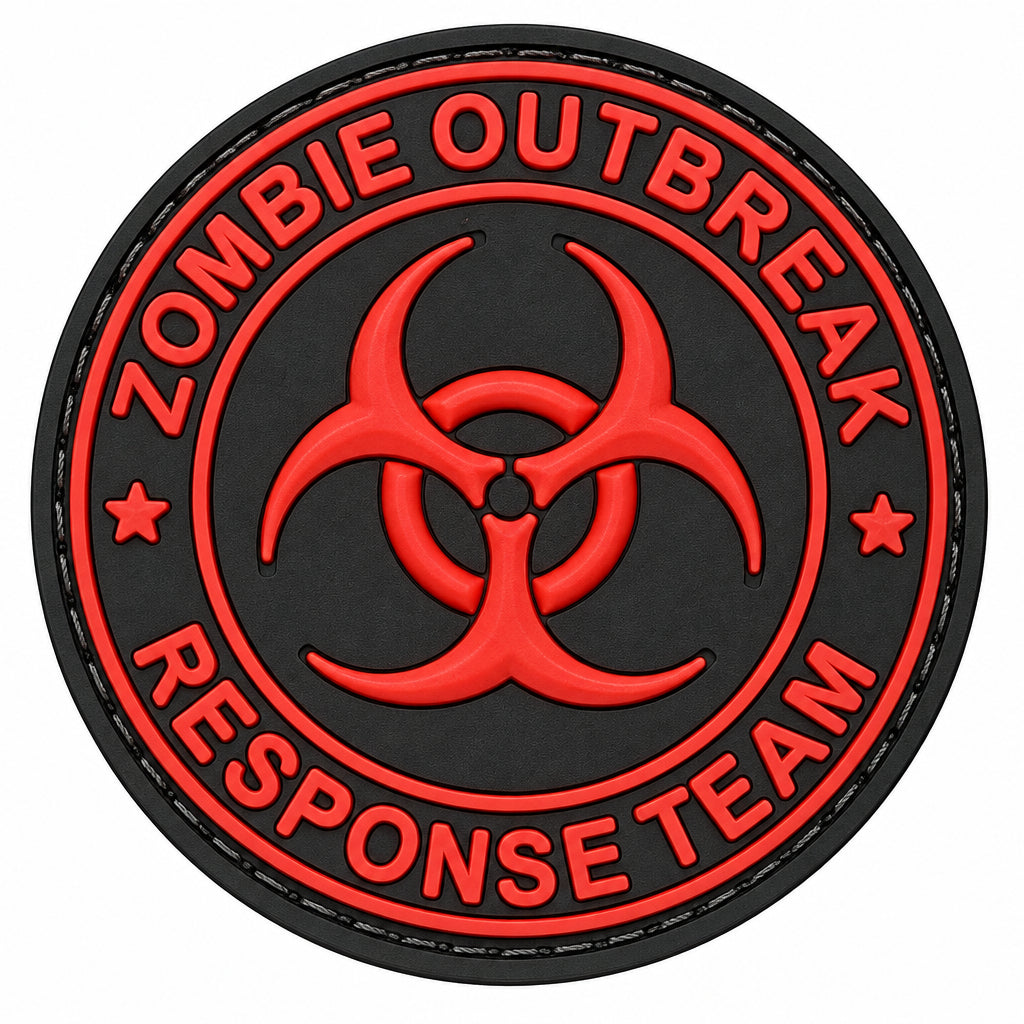 Zombie Outbreak Response Team Biohazard PVC Patch All Red, Velcro backed Badge. Great for attaching to your field gear, jackets, shirts, pants, jeans, hats or even create your own patch board.  Size: 6cm  moralepatches.com.au