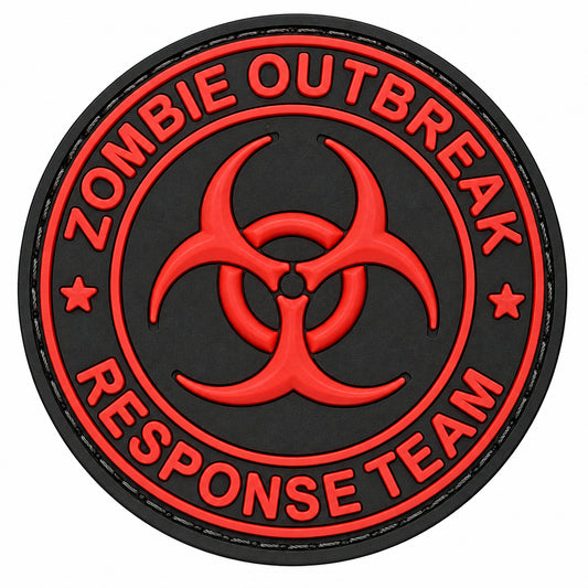 Zombie Outbreak Response Team Biohazard PVC Patch All Red, Velcro backed Badge. Great for attaching to your field gear, jackets, shirts, pants, jeans, hats or even create your own patch board.  Size: 6cm  moralepatches.com.au