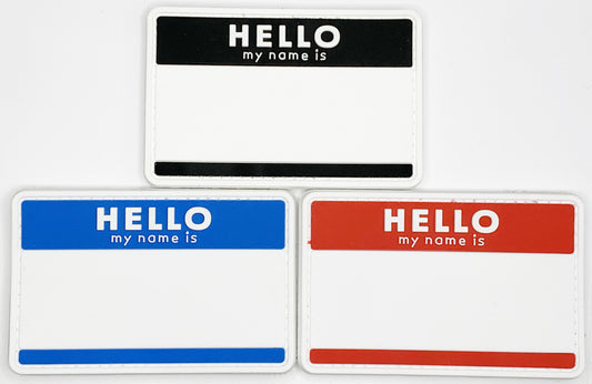Hello My Name is PVC Patch, Velcro backed Badge. Great for attaching to your field gear, jackets, shirts, pants, jeans, hats or even create your own patch board.  Size: 8.5x5.5cm