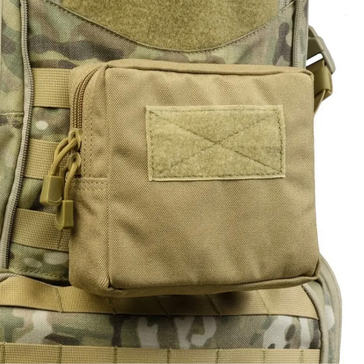 This is the perfect MOLLE pouch for attaching to your field gear. It's great for holding lots of items such as your mobile phone, snacks, tourniquets, notebooks and more. Main compartment with heavy duty zip 1 internal organiser pocket in main compartment Fit patches on the front, patch space size is 10.5x5cm 5cm deep x 16.5cm wide x 15cm high www.moralepatches.com.au