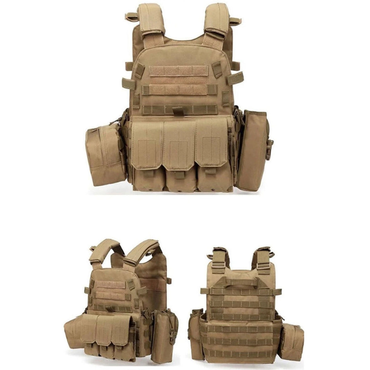 Grab this great tactical assault vest which is fully adjustable and lightweight.   Heavy duty 600D coats PU fabric  Fully adjustable shoulders  x3 Magazine Pouches  x1 Water Bottle Pouch  x1 Back/Side Pouch  One size fits most www.moralepatches.com.au