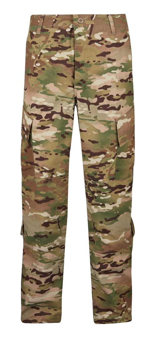 MULTICAM TACTICAL trousers Relaxed fit. Action-stretch waistband, Reinforced seat and knee.  Extra-large belt loops designed for nylon duty belt.  YKK zipper and Prym snap.  Two hook and loop back pockets with wallet pocket in a pocket.  Internal openings for knee pads.  Two hidden coin pockets.  D-ring for keys and tools.  Mag pocket with hook and loop closure.