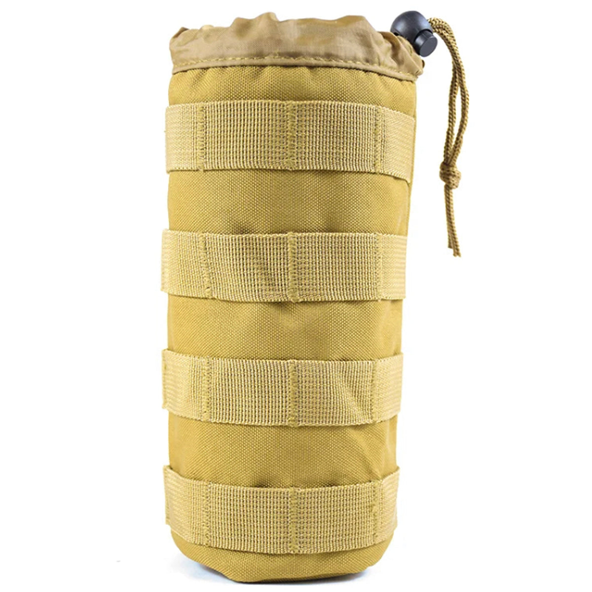 MOLLE water bottle holder to use with the molle attachment webbing that is used on a lot of our equipment.    Constructed of canvas and nylon webbing (and hook and loop tape to tighten the top). Molle Design, easily connect to molle webbing, bags etc. Dimensions: approx. 9cm wide x 22cm high Coyote colour, darker than the images www.moralepatches.com.au
