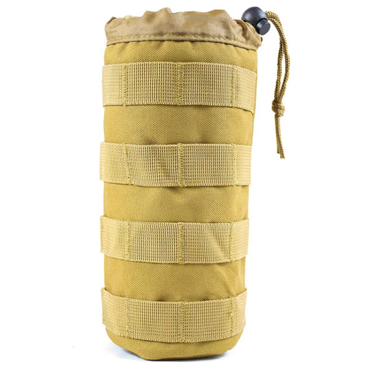 MOLLE water bottle holder to use with the molle attachment webbing that is used on a lot of our equipment.    Constructed of canvas and nylon webbing (and hook and loop tape to tighten the top). Molle Design, easily connect to molle webbing, bags etc. Dimensions: approx. 9cm wide x 22cm high Coyote colour, darker than the images www.moralepatches.com.au