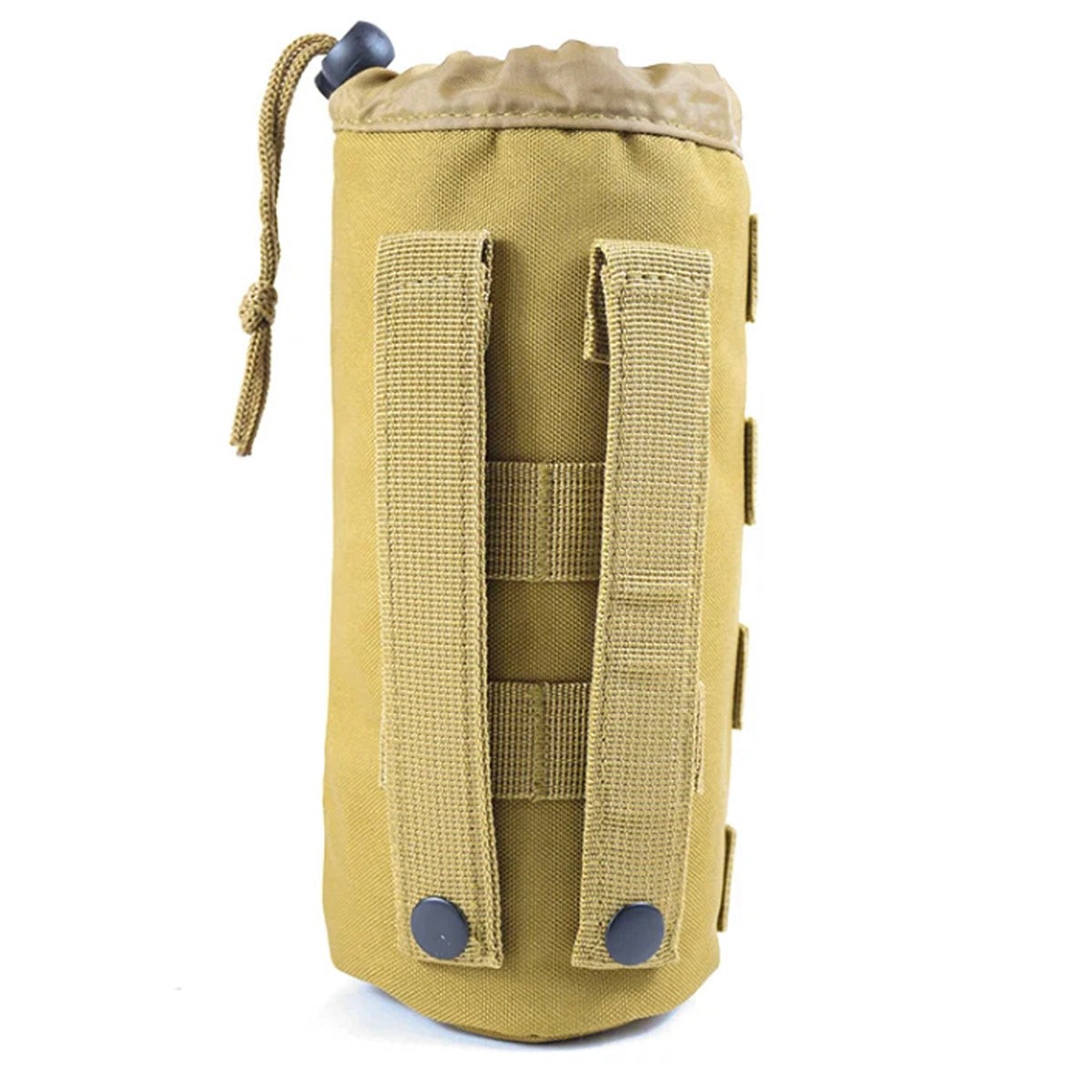 MOLLE water bottle holder to use with the molle attachment webbing that is used on a lot of our equipment. Constructed of canvas and nylon webbing (and hook and loop tape to tighten the top). Molle Design, easily connect to molle webbing, bags etc. Dimensions: approx. 9cm wide x 22cm high Coyote colour, darker than the images www.moralepatches.com.au